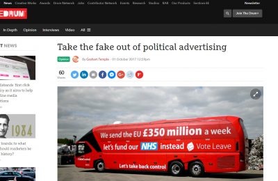 The Drum has published a comment piece on political advertising written by Graham Temple, former Chairman of the Institute of Promotional Marketing.